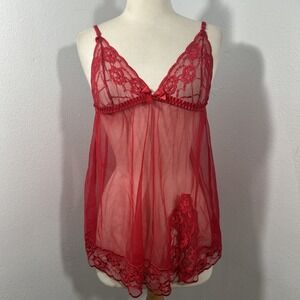Fredericks Slip Dress Lingerie Womens M Red Lace‎ Babydoll Sabrina Carpenter Set